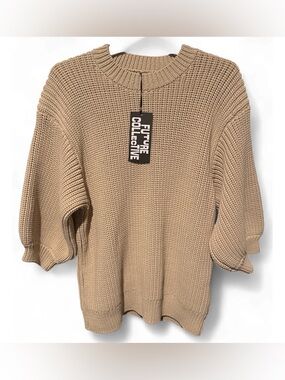 Size XXL Women's Bubble Sleeve Crewneck Sweater - Future Collective Khaki